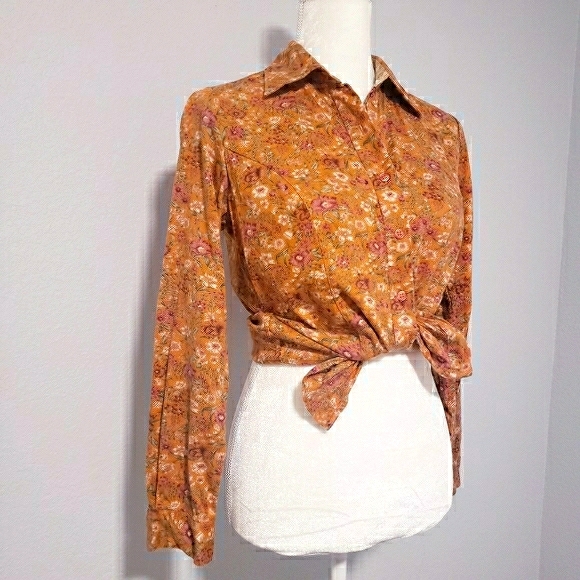 Lemon grass Button down shirt s boho floral - Picture 3 of 13